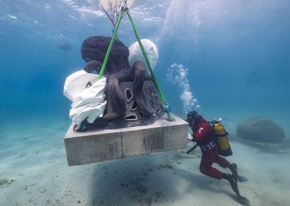 Une statue sous-marine (sculture) arrive au fond de la mer