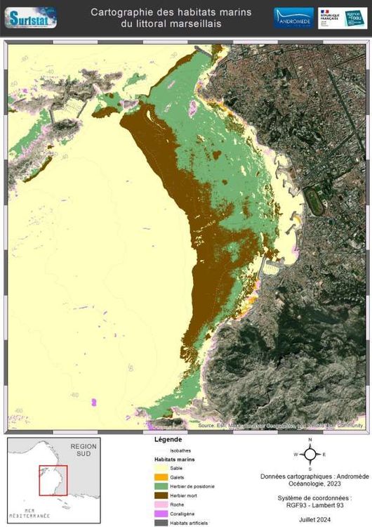 Une carte de la nature des fonds marins de Marseille